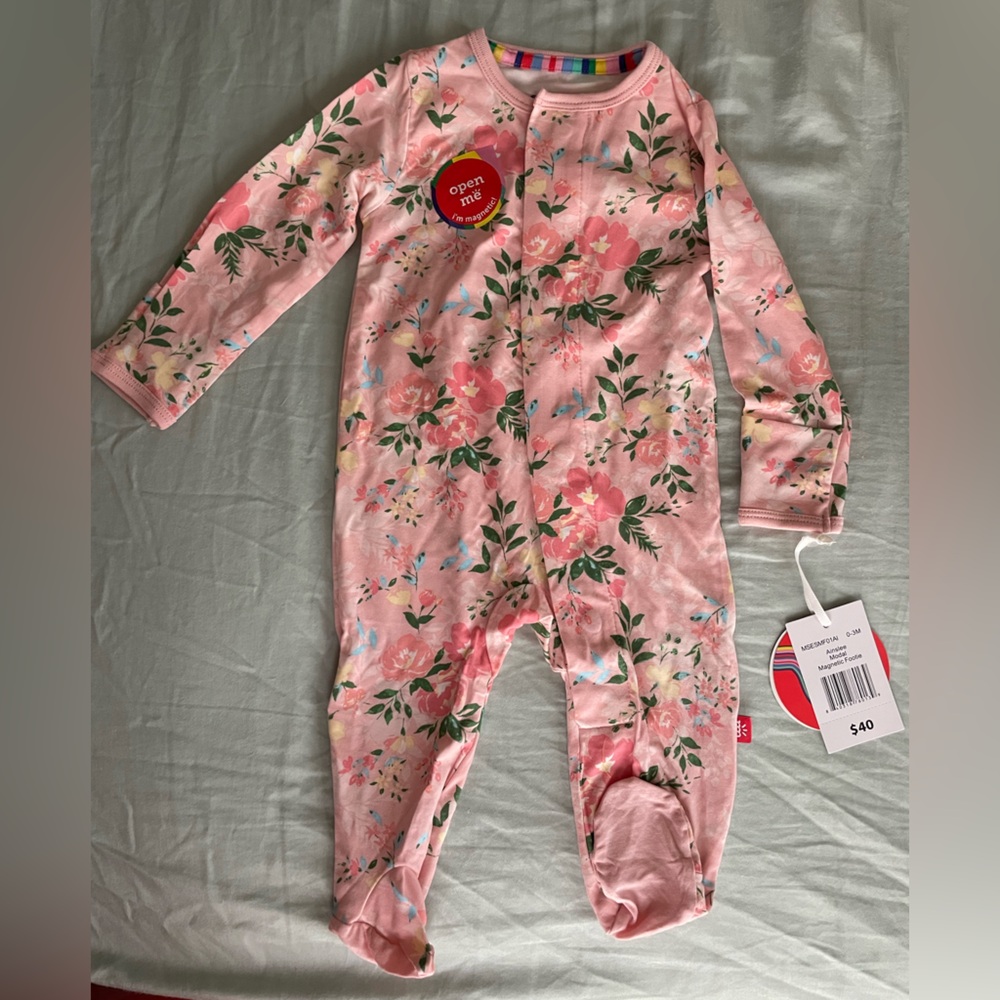 NWT Magnetic Me Pink Floral Footie (0-3mo)